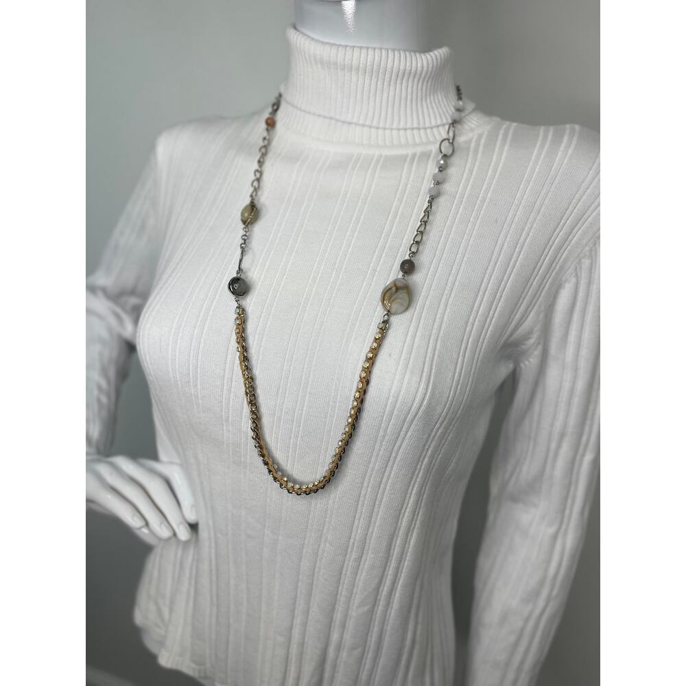 LOFT Ann Taylor silver tone statement necklace mixed metals and media shell